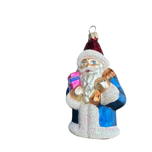 Christopher Radko Santa Glass Ornament Blue Coat Vintage 1994